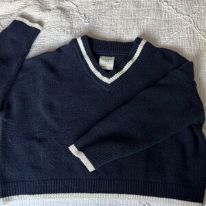 Abercrombie Navy and White V-Neck Sweater